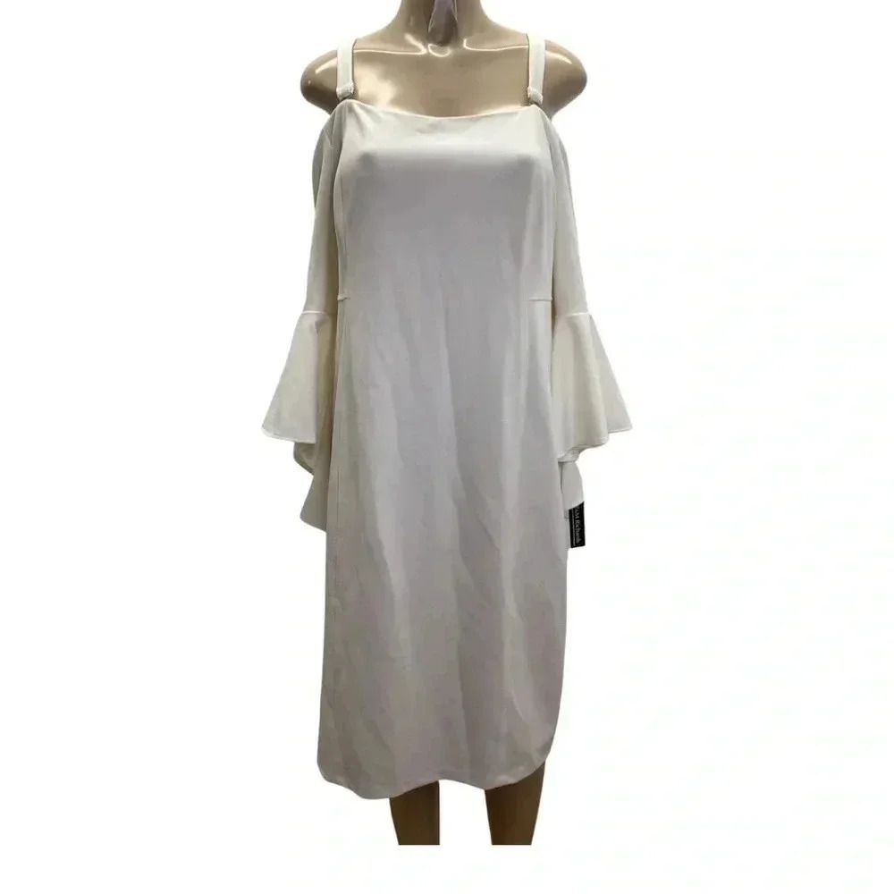 R & M Richards Cream Off The Shoulder Dress Size 14W New Without Tags